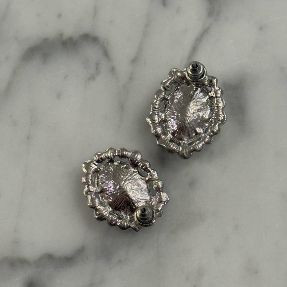 Vintage Style Black Faceted Stone & Clear Rhinestone Crystal Earrings Statement - Picture 6 of 7